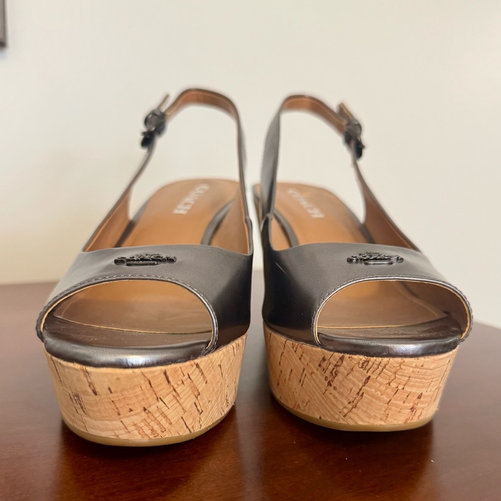 Coach Cork Heel Sling Back Patent Leather Sandal - Picture 2 of 11